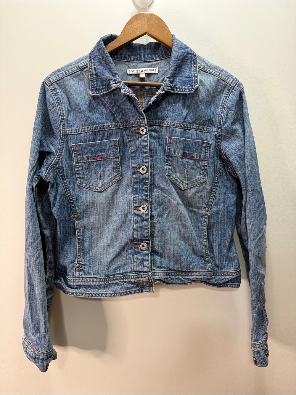 Vintage 90s Tommy Hilfiger Light Blue Denim Jean Jacket Size M